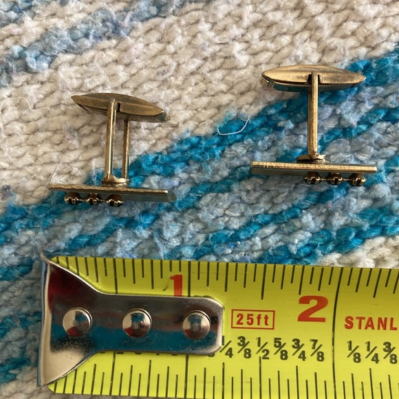 Gold cuff links with black rhinestones - Picture 3 of 5